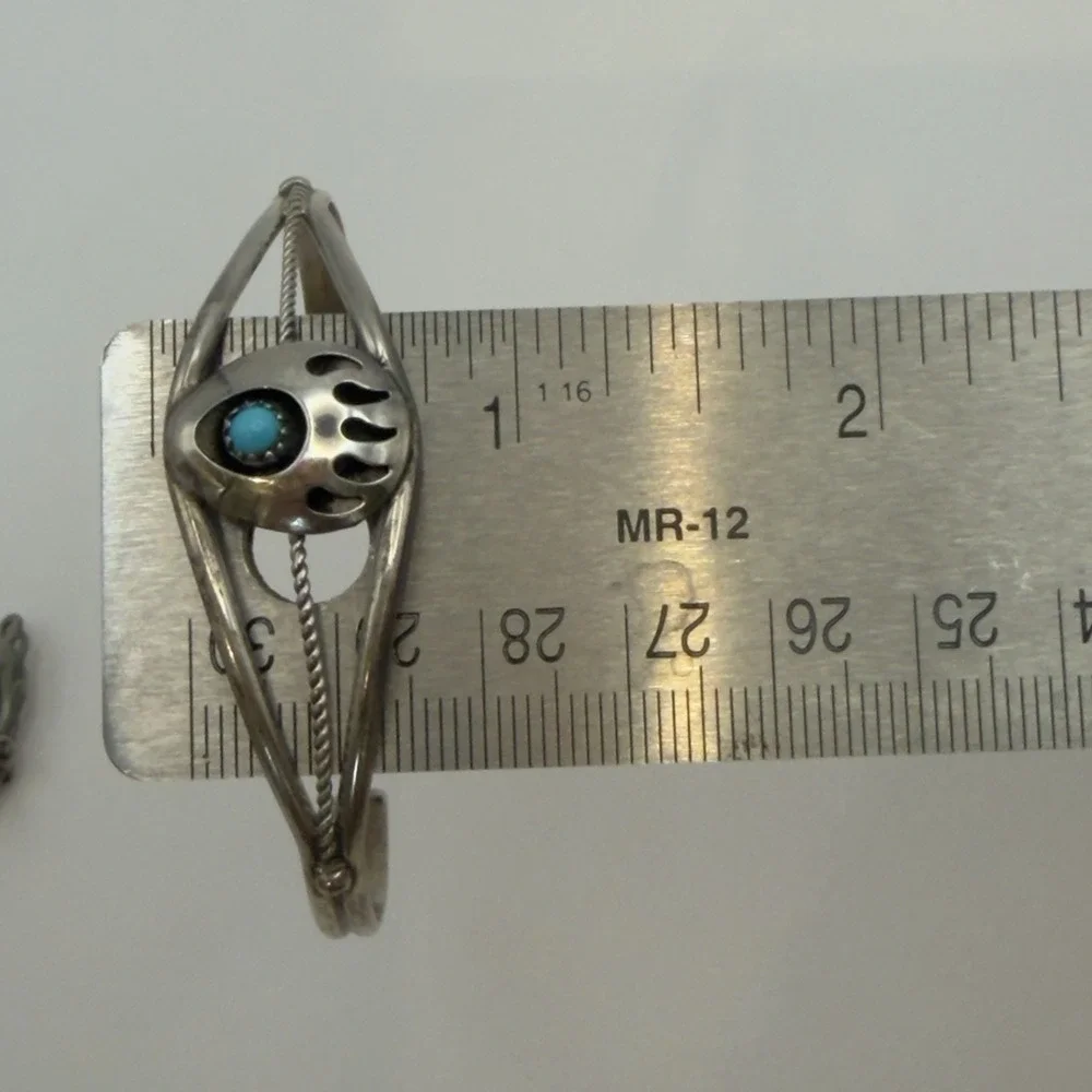 Vtg Sterling Silver 925 Southwest Turquoise Bear Paw Cuff Earrings Set Lot READ